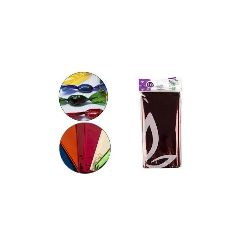 Papel celofan liderpapel 50x70 cm 22g/m2 bolsa de 10 hojas colores surtidos