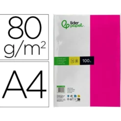 Papel color Liderpapel color fucsia A4 80g/m2 100 hojas