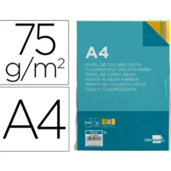 Papel color Liderpapel colores surtidos neon de 500 hojas