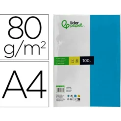 Papel color Liderpapel color turquesa A4 80 g/m2 100 hojas