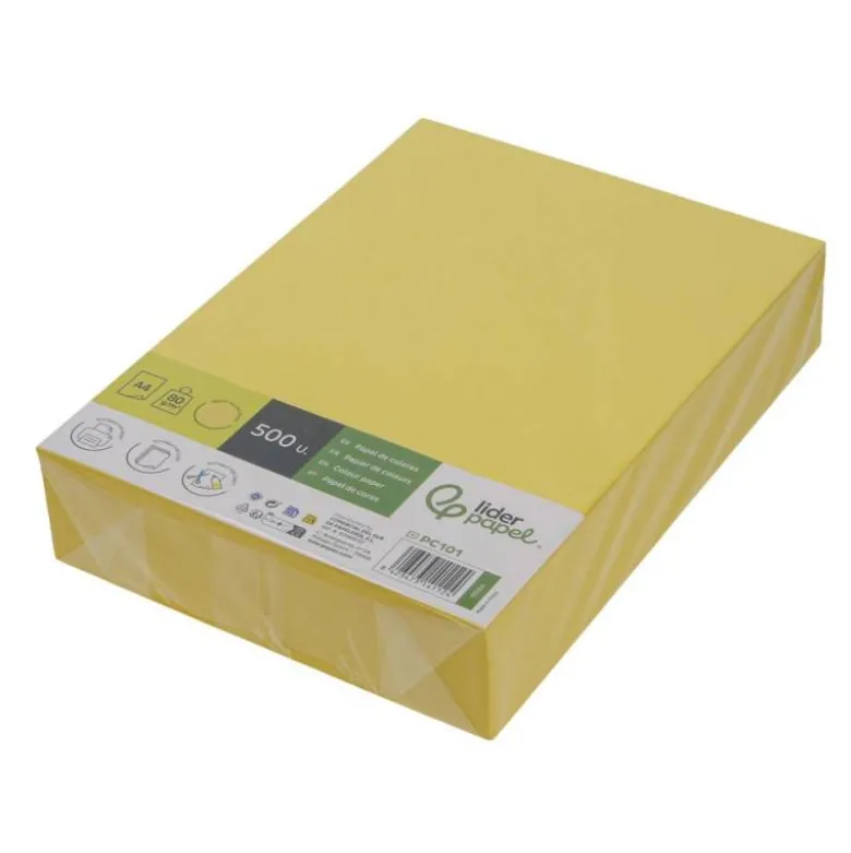 PAPEL COLOR LIDERPAPEL DIN A4 80 GR AMARILLO INTENSO PAQUETE DE 500 HOJAS