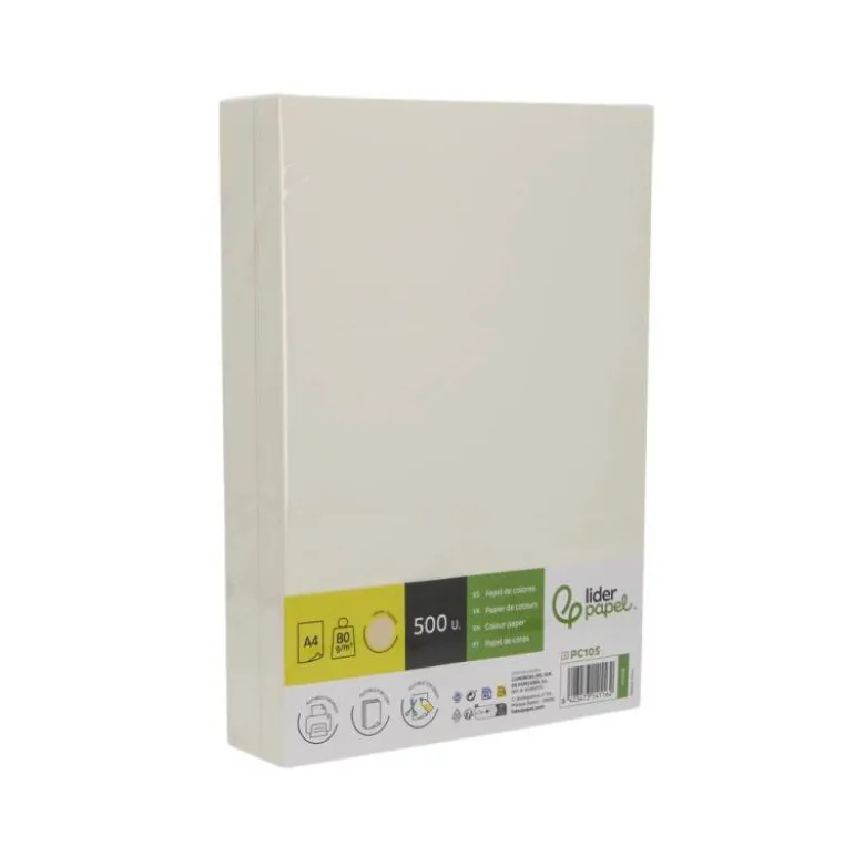 PAPEL COLOR LIDERPAPEL DIN A4 80 GR AMARILLO NEON PAQUETE DE 500 HOJAS