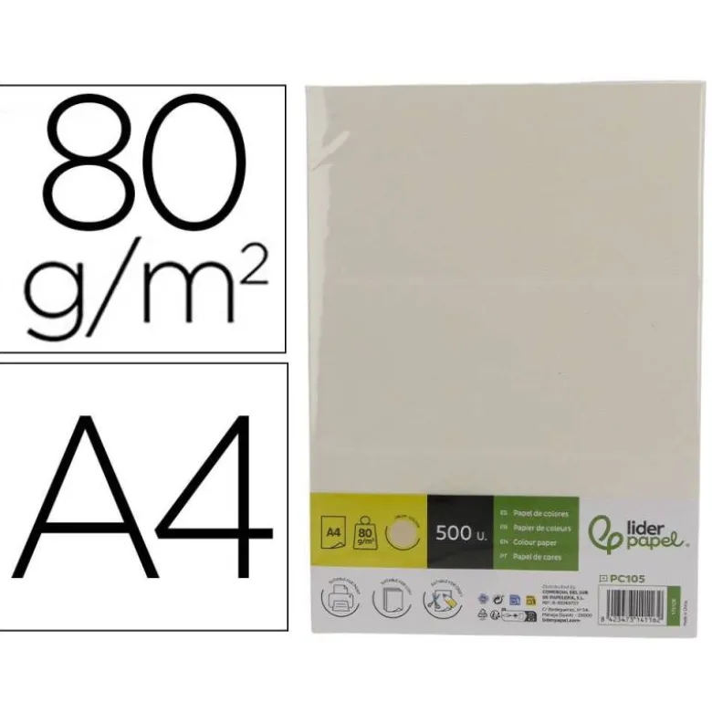 PAPEL COLOR LIDERPAPEL DIN A4 80 GR AMARILLO NEON PAQUETE DE 500 HOJAS