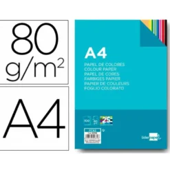 Papel color Liderpapel tamaño A4 80 g/m2 pack 100 hojas 25 Colores Surtidos
