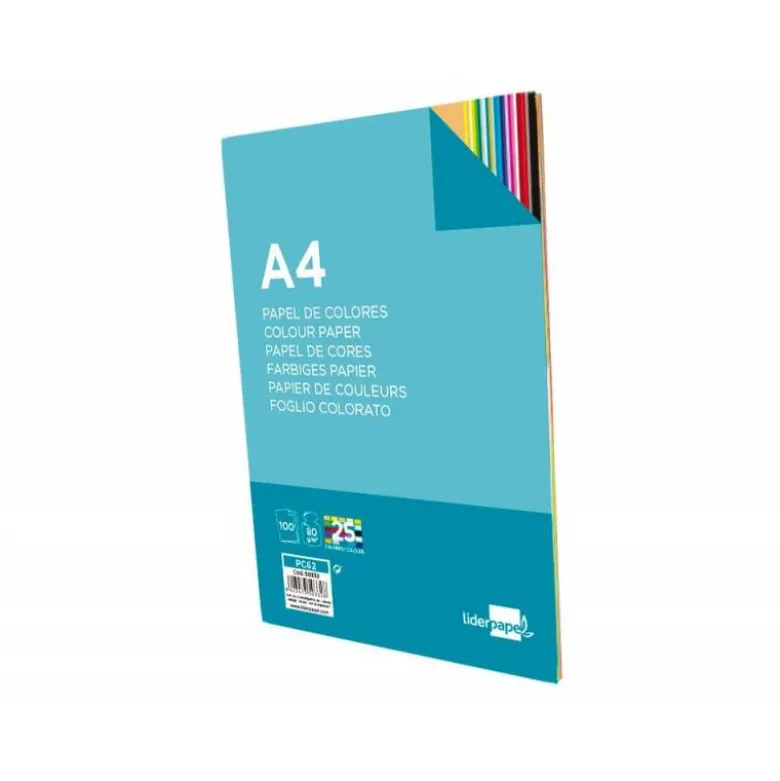 Papel color Liderpapel tamaño A4 80 g/m2 pack 100 hojas 25 Colores Surtidos