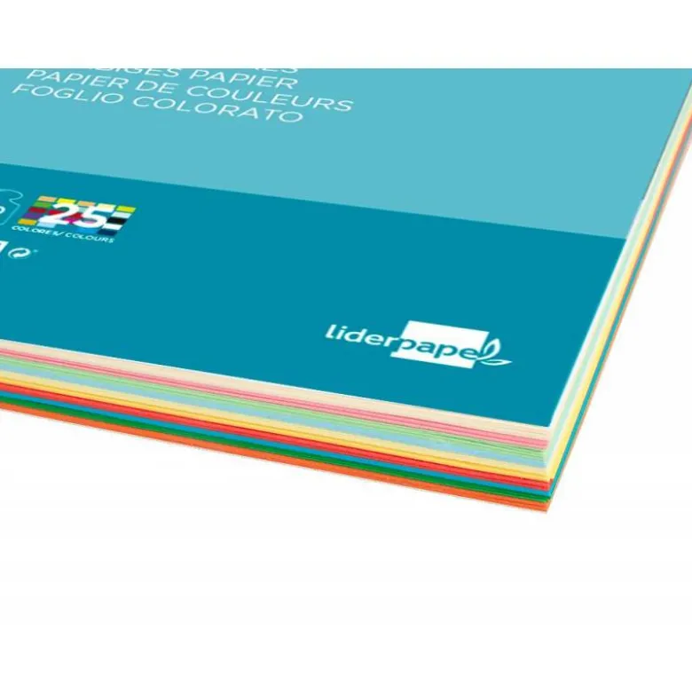 Papel color Liderpapel tamaño A4 80 g/m2 pack 100 hojas 25 Colores Surtidos