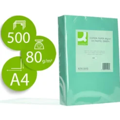 Papel color Q-connect tamaño A4 80g/m2 pack 500 hojas Verde
