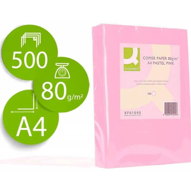Papel color Q-connect tamaño A4 80g/m2 pack 500 hojas Rosa