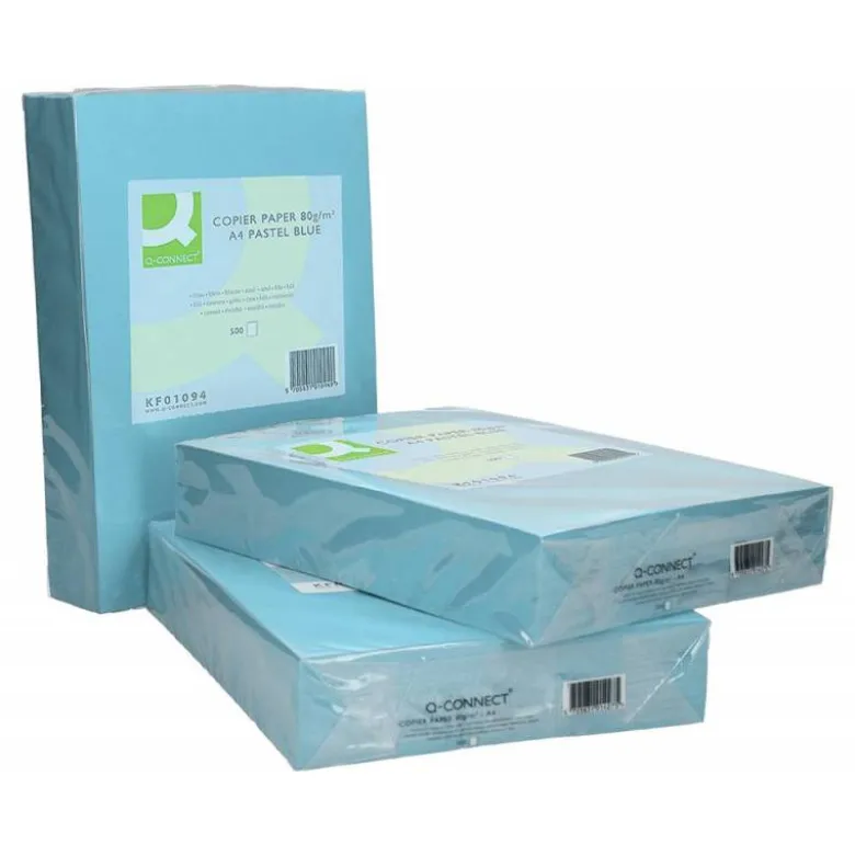 Papel color Q-connect tamaño A4 80g/m2 pack 500 hojas Celeste