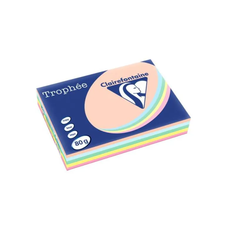PAPEL COLOR TROPHEE A4 80GR 5 COLORES SURTIDOS PASTEL PAQUETE DE 500 HOJAS (100 HOJAS X COLOR)