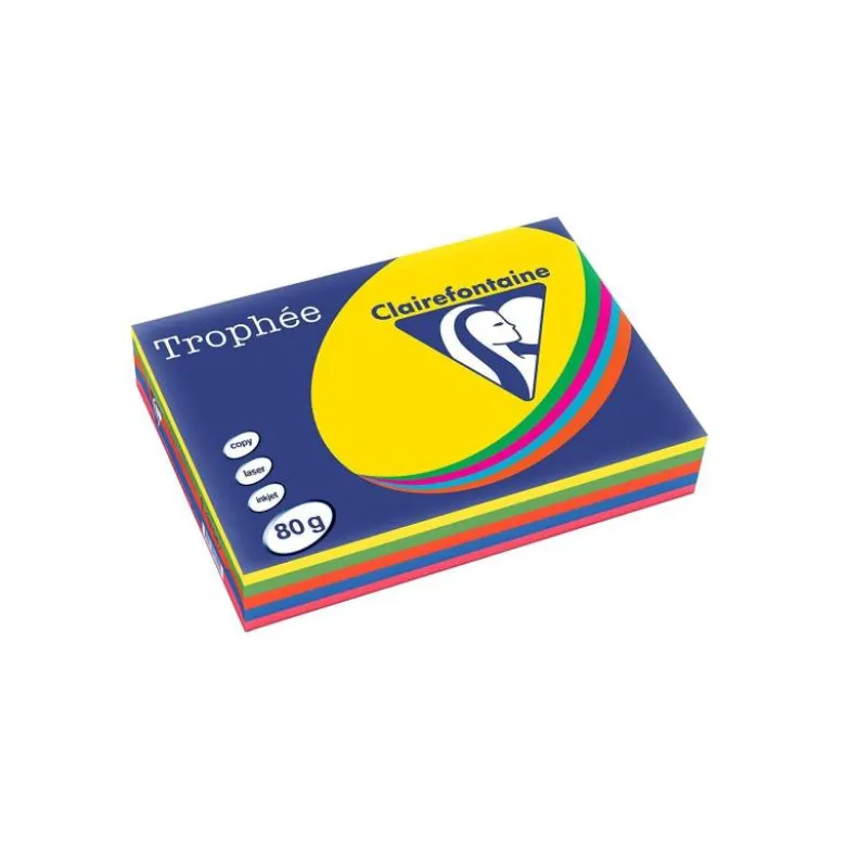 PAPEL COLOR TROPHEE A4 80GR 5 COLORES SURTIDOS INTENSOS PAQUETE DE 500 HOJAS (100 HOJAS X COLOR)
