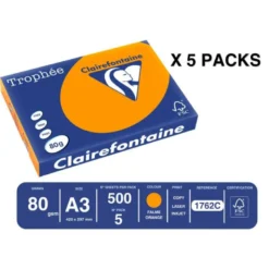 PAPEL COLOR TROPHEE A3 80GR NARANJA INTENSO PAQUETE DE 500 HOJAS
