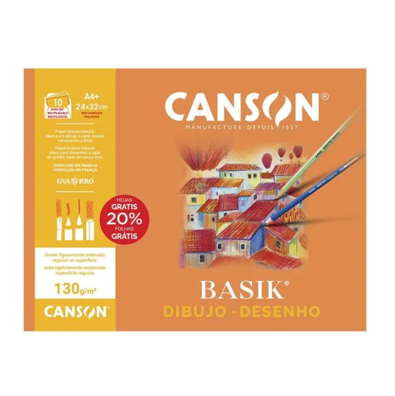 Papel dibujo Canson din a4 gramaje 130 g/m2 Minipack 10 hojas