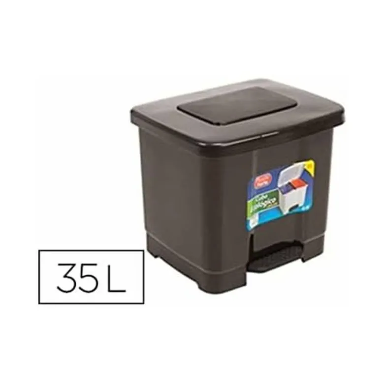 PAPELERA CONTENEDOR PLASTICFORTE PLASTICO CON PEDAL 2 COMPARTIMENTOS 35 LITROS GRIS OSCURO