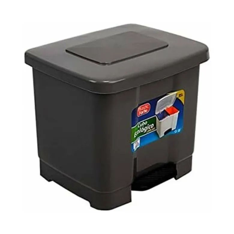 PAPELERA CONTENEDOR PLASTICFORTE PLASTICO CON PEDAL 2 COMPARTIMENTOS 35 LITROS GRIS OSCURO