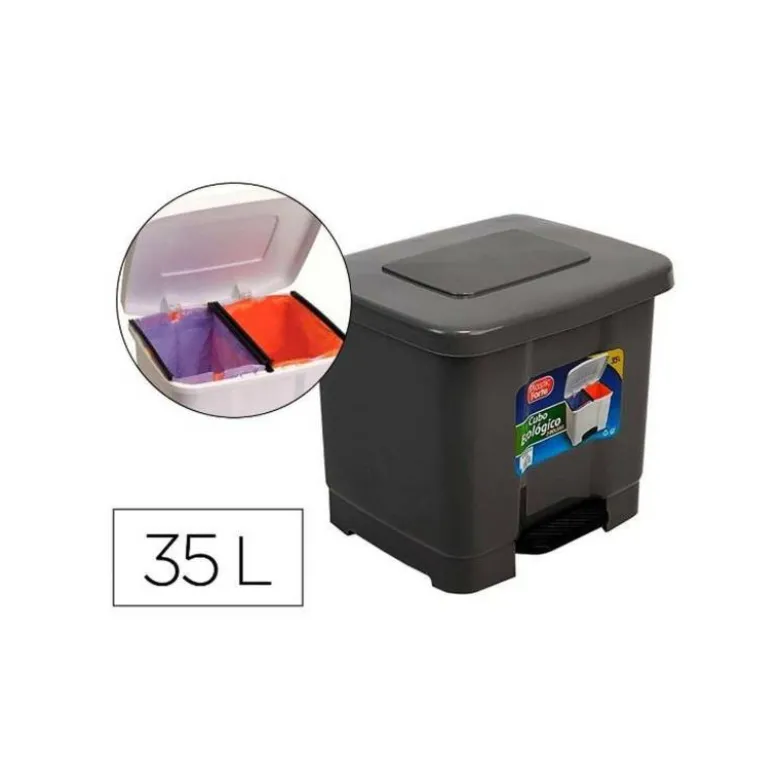PAPELERA CONTENEDOR PLASTICFORTE PLASTICO CON PEDAL 2 COMPARTIMENTOS 35 LITROS GRIS OSCURO