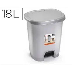 PAPELERA CONTENEDOR PLASTICFORTE PLASTICO CON TAPADERA Y PEDAL 18 LITROS COLOR PLATA 330X280X405 MM