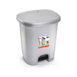 PAPELERA CONTENEDOR PLASTICFORTE PLASTICO CON TAPADERA Y PEDAL 18 LITROS COLOR PLATA 330X280X405 MM