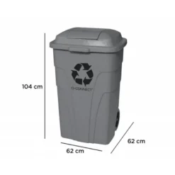 PAPELERA CONTENEDOR Q-CONNECT PLASTICO CON TAPADERA 240L COLOR GRIS 1040X610X610 MM CON RUEDAS