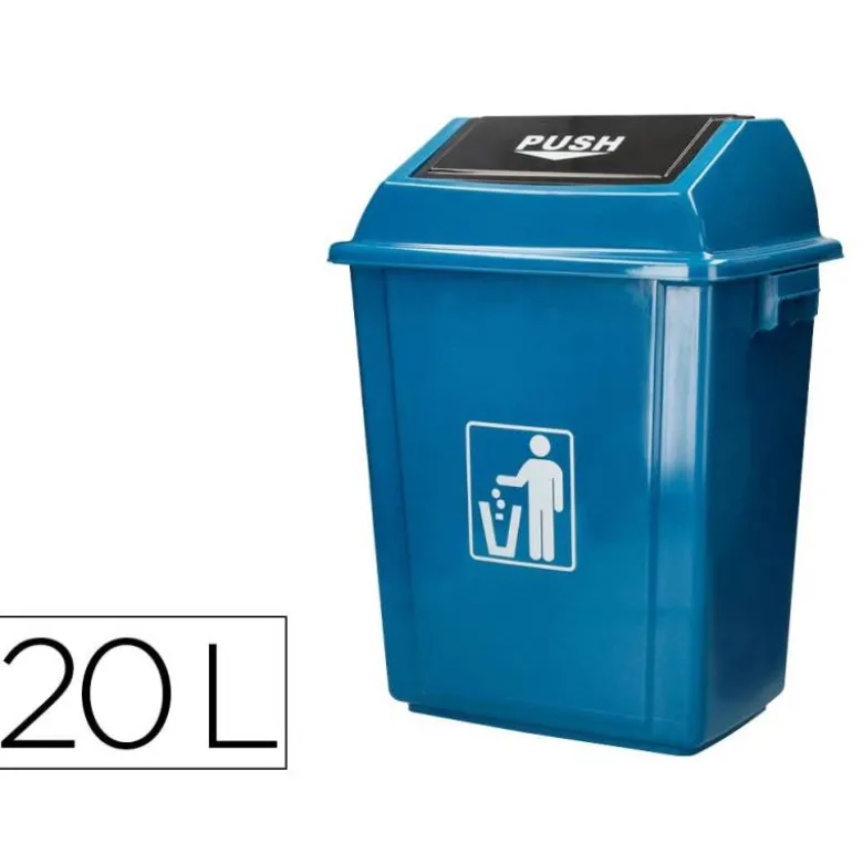 PAPELERA CONTENEDOR Q-CONNECT PLASTICO CON TAPA DE BALANCIN 20 LITROS 340X240X450 MM AZUL