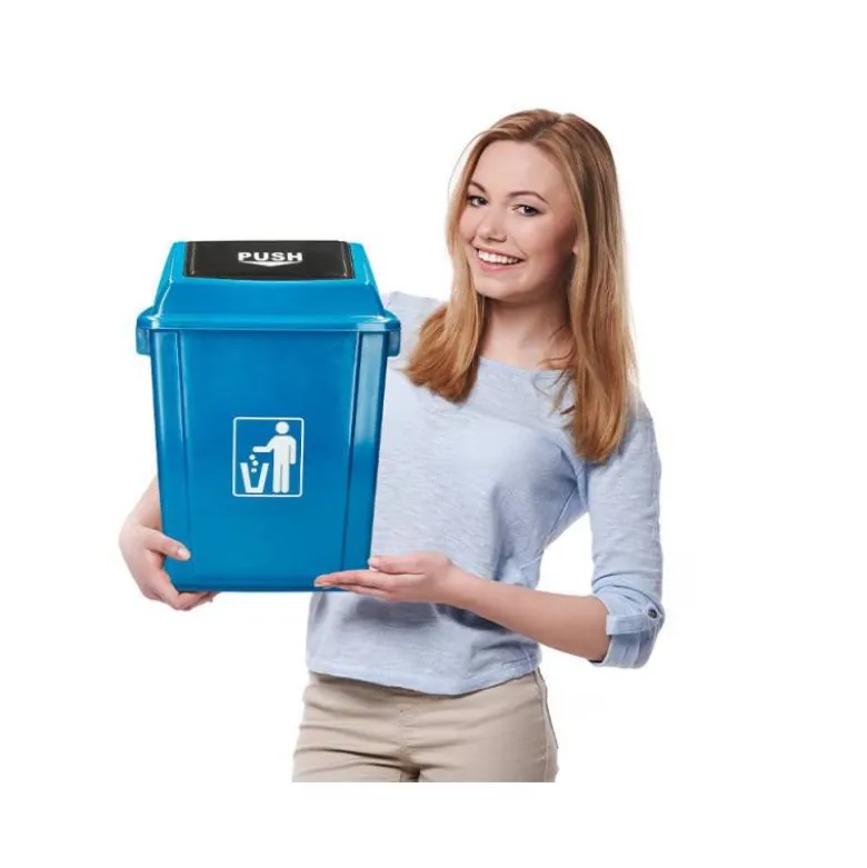 PAPELERA CONTENEDOR Q-CONNECT PLASTICO CON TAPA DE BALANCIN 20 LITROS 340X240X450 MM AZUL