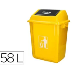 PAPELERA CONTENEDOR Q-CONNECT PLASTICO CON TAPA DE BALANCIN 58 LITROS 470X330X760 MM AMARILLO