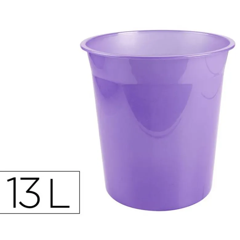 PAPELERA PLASTICO LIDERPAPEL LAVANDA TRANSLUCIDO 13 LITROS 275X285 MM