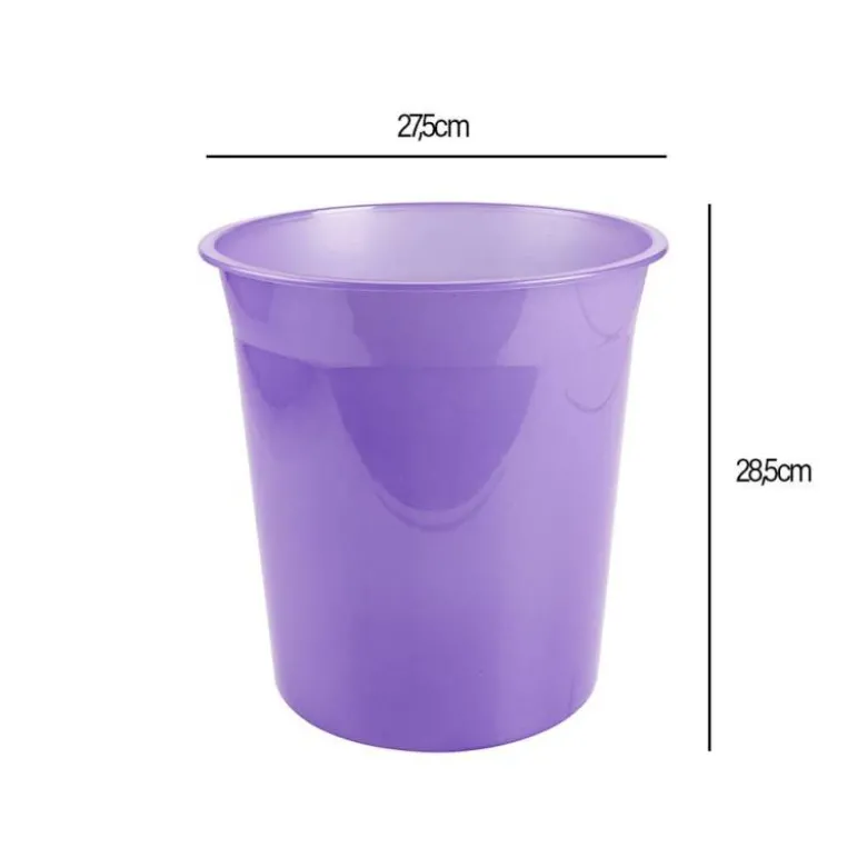 PAPELERA PLASTICO LIDERPAPEL LAVANDA TRANSLUCIDO 13 LITROS 275X285 MM