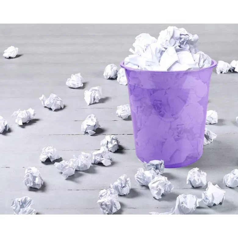 PAPELERA PLASTICO LIDERPAPEL LAVANDA TRANSLUCIDO 13 LITROS 275X285 MM