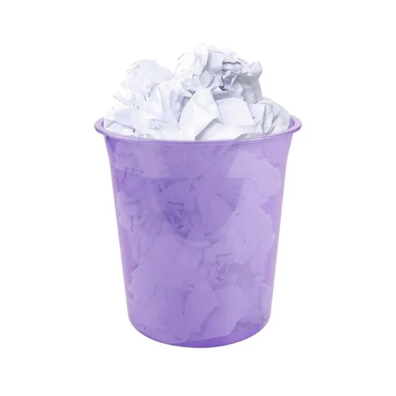 PAPELERA PLASTICO LIDERPAPEL LAVANDA TRANSLUCIDO 13 LITROS 275X285 MM