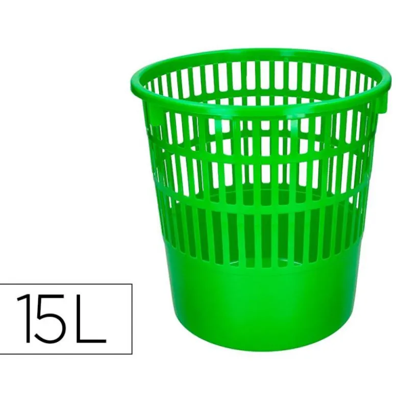 PAPELERA PLASTICO Q-CONNECT 15 LITROS COLOR VERDE 285X290 MM