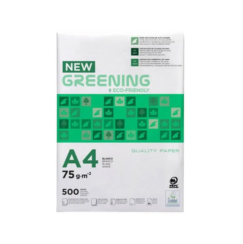 PAPEL FOTOCOPIADORA GREENING DIN A4 75 GRAMOS PAQUETE DE 500 HOJAS