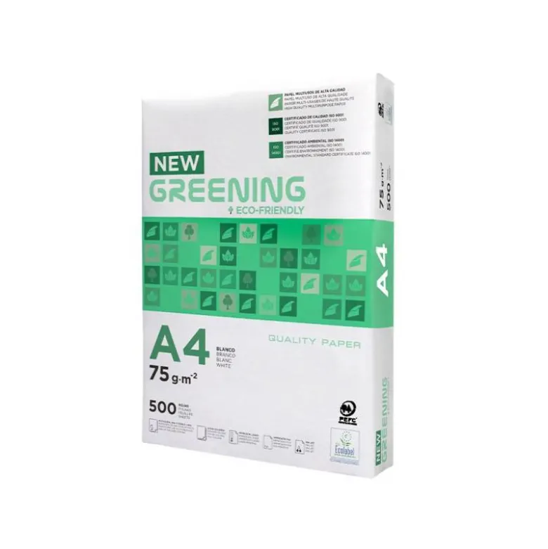 PAPEL FOTOCOPIADORA GREENING DIN A4 75 GRAMOS PAQUETE DE 500 HOJAS