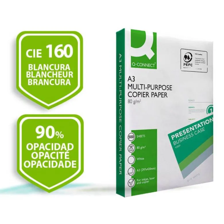 PAPEL FOTOCOPIADORA Q-CONNECT ECONOMY DIN A3 80 GRAMOS PAQUETE DE 500 HOJAS