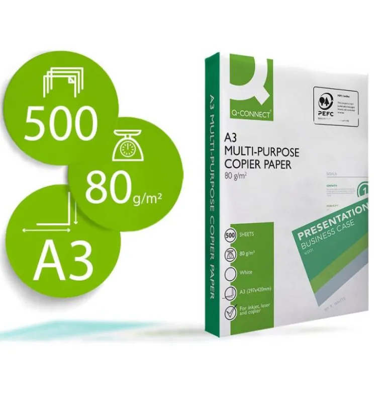 PAPEL FOTOCOPIADORA Q-CONNECT ECONOMY DIN A3 80 GRAMOS PAQUETE DE 500 HOJAS
