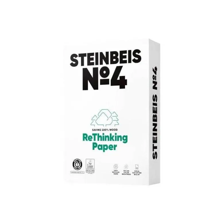 PAPEL FOTOCOPIADORA STEINBEIS N.4 100% RECICLADO DIN A4 80 GRAMOS PAQUETE DE 500 HOJAS
