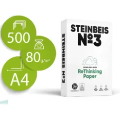 PAPEL FOTOCOPIADORA STEINBEIS N.3 100% RECICLADO DIN A4 80 GRAMOS PAQUETE DE 500 HOJAS