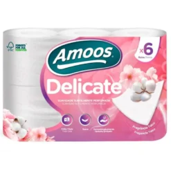 PAPEL HIGIENICO AMOOS DELICATE 3 CAPAS COLOR BLANCO PAQUETE DE 6 ROLLOS 20 M