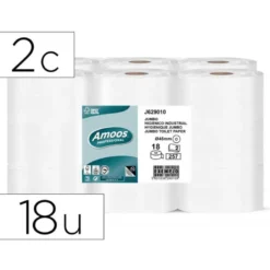 PAPEL HIGIENICO AMOOS JUMBO INDUSTRIAL 2 CAPAS 30G/M2 PAQUETE DE 18 ROLLOS