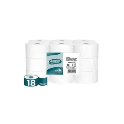 PAPEL HIGIENICO AMOOS JUMBO INDUSTRIAL 2 CAPAS 30G/M2 PAQUETE DE 18 ROLLOS