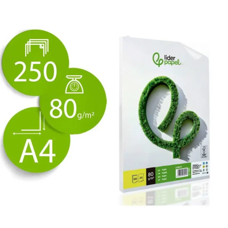 PAPEL LIDERPAPEL A4 80G/M2 LISO PAQUETE DE 250 HOJAS