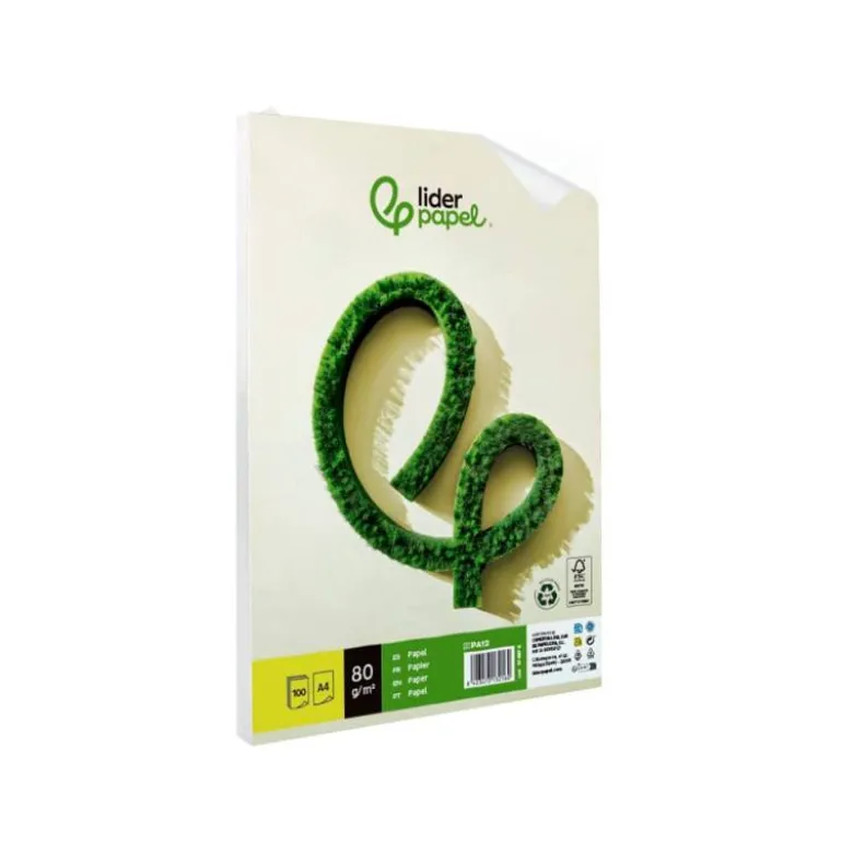 PAPEL LIDERPAPEL A4 80G/M2 RECICLADO LISO PAQUETE DE 100 HOJAS