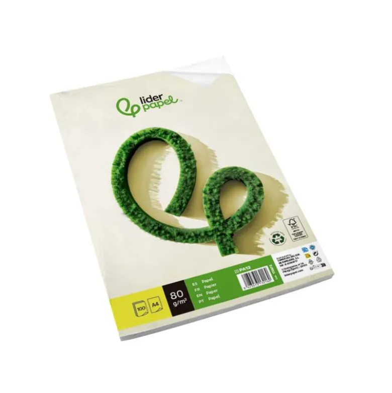 PAPEL LIDERPAPEL A4 80G/M2 RECICLADO LISO PAQUETE DE 100 HOJAS