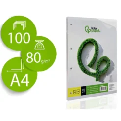 Papel Liderpapel Din-A4 80 gr . 4 TALADROS Y 100 HOJAS