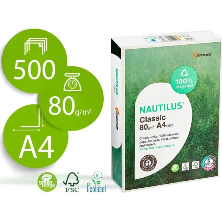 Papel multifuncion reciclado A4 Nautilus Mondi 80 gr/m2