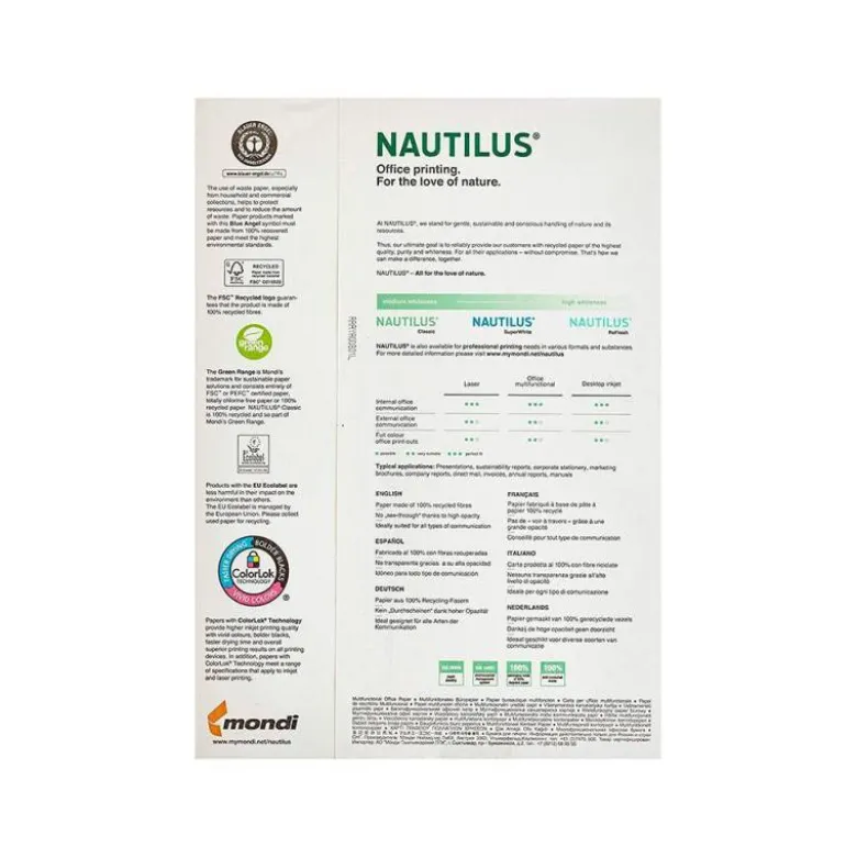 Papel multifuncion reciclado A4 Nautilus Mondi 80 gr/m2