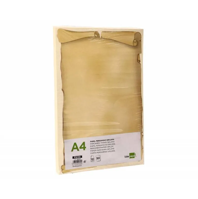 PAPEL PERGAMINO LIDERPAPEL DIN A4 DIPLOMA 180 G/M2 PAQUETE DE 50 HOJAS
