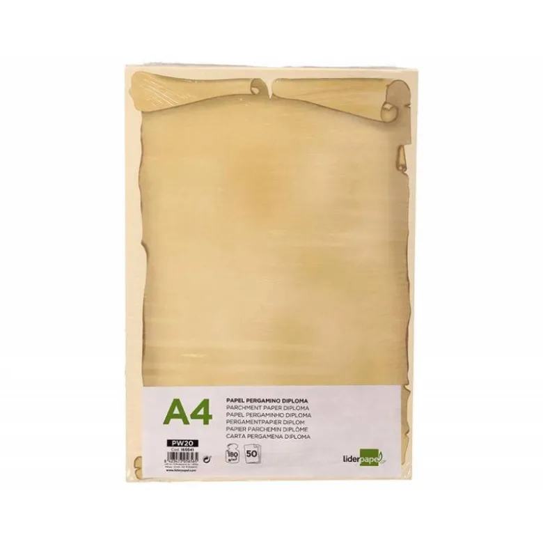 PAPEL PERGAMINO LIDERPAPEL DIN A4 DIPLOMA 180 G/M2 PAQUETE DE 50 HOJAS