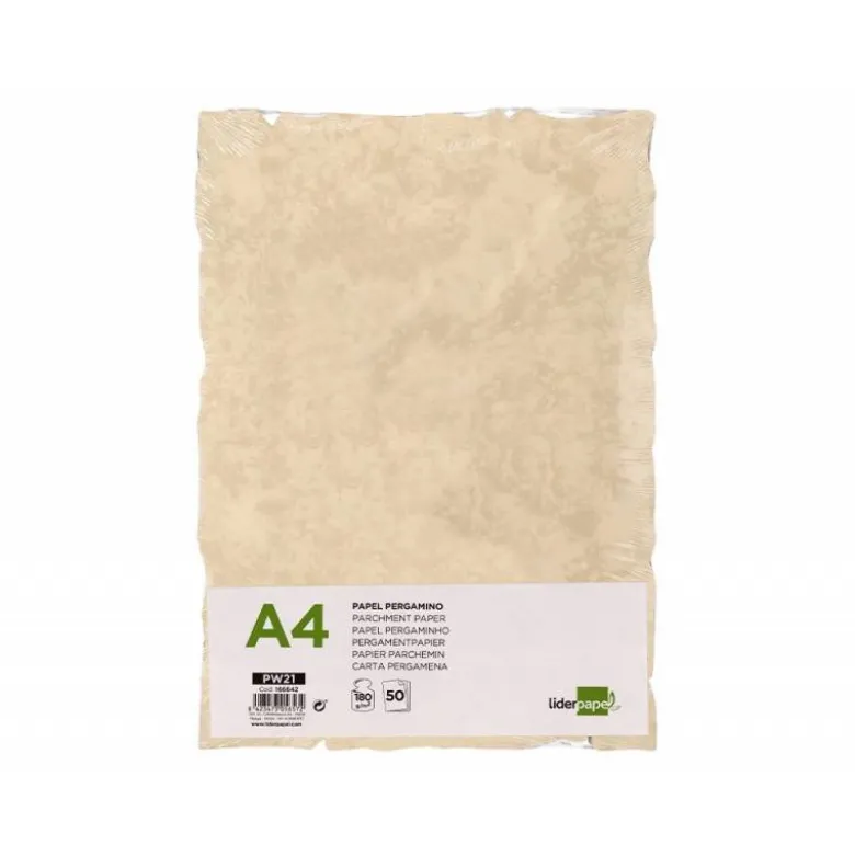 PAPEL PERGAMINO LIDERPAPEL DIN A4 CON BORDES 180G/M2 COLOR CREMA PAQUETE DE 50 HOJAS