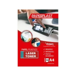 PAPEL PLASTICO YOSAN PAPERPLAST POLIESTER BLANCO BRILLO DIN A4 200 MC IMPRIMIBLE PAQUETE DE 50 HOJAS